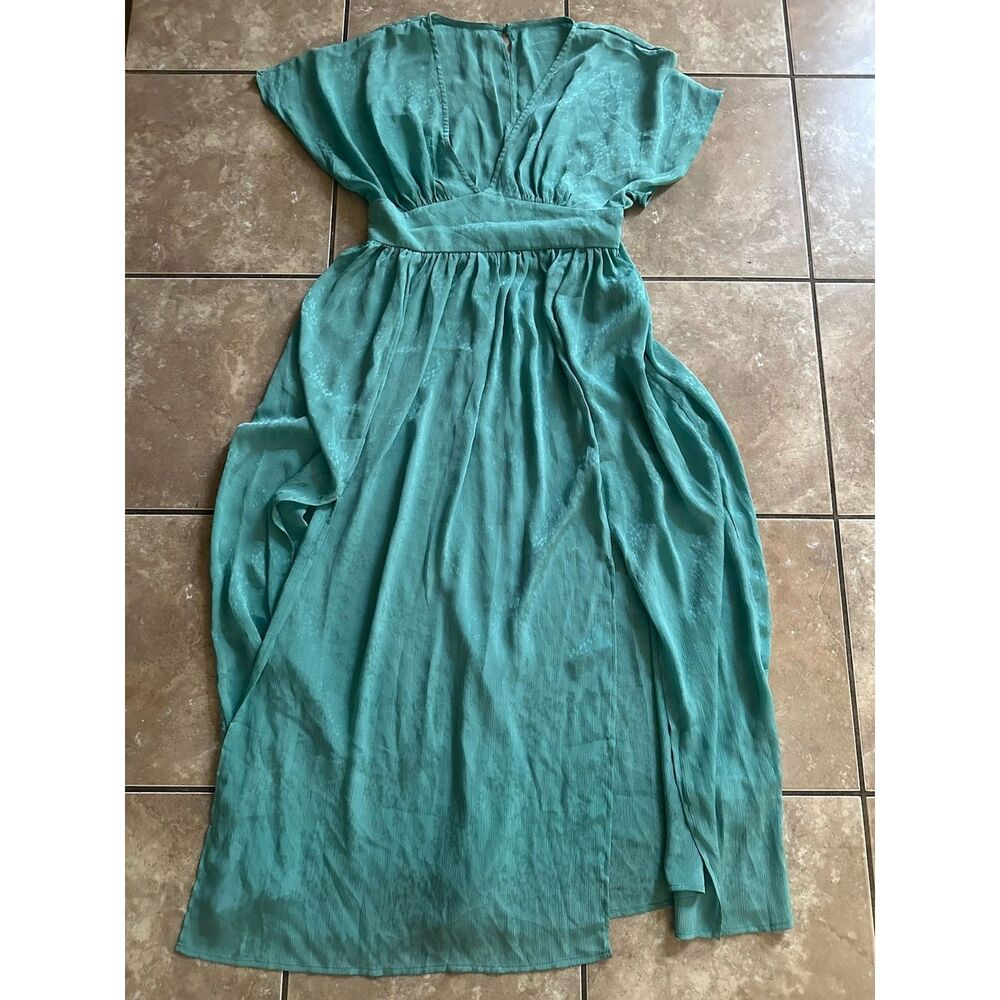 Cupshe M Satin Long Green Dress Front Slit